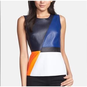 Bailey 44 Leather Color block Office Siren Sleeveless Top L Patchwork Corpcore